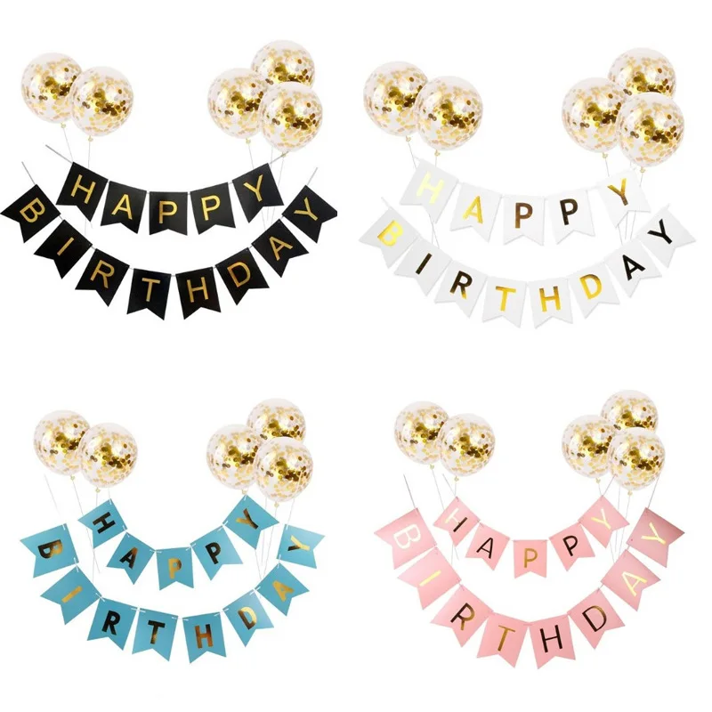 1 Набор С Днем Рождения баннер с надписью воздушные шары конфетти цвета розовое