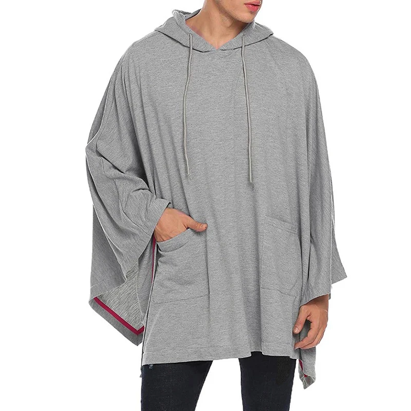 

INCERUN 2021 Fashion Men Cloak Hoodies Solid Color Loose Hooded Cape Streetwear Casual Chic Men Sweatshirts Pockets Poncho 5XL