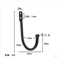 10pcs cabinet wall mounted of single prong iron black hook for clothes hats towels keys hardware