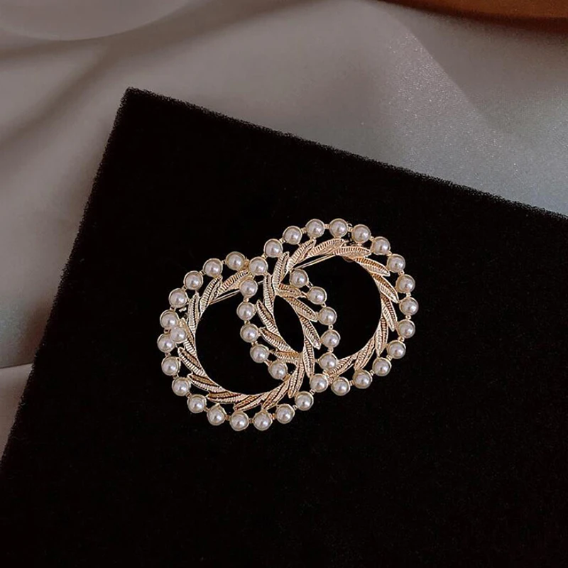 

Full Pearl / Colorful Enamel Double Circle Brooch Top Quality Fashion Women Jewelry Handmade Pins Metal Brooch