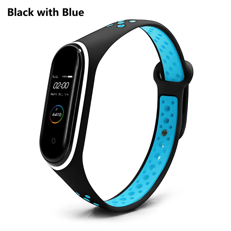 Black with blue Спортивный ремешок BOORUI mi band 4, удобный ремешок pulseira mi band 4, аксессуары, силиконовый ремешок для xiaomi mi band 4 - Цвет: Black with blue