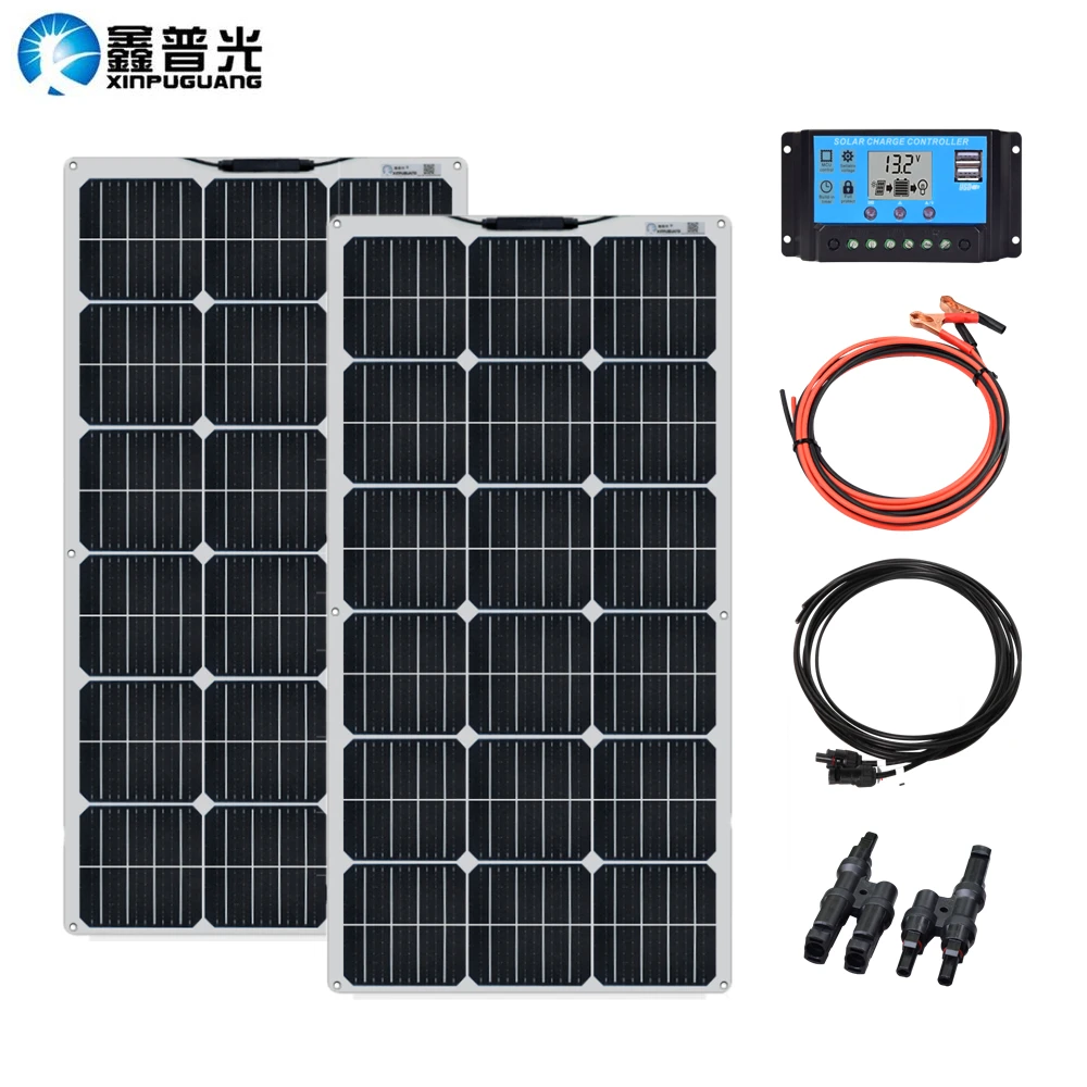 

18V Solar Panels Kit 100W 200W 300W 400W Monocrystalline Flexible Panel Solar PV System for Car Yacht 12V 24V Battery Charger
