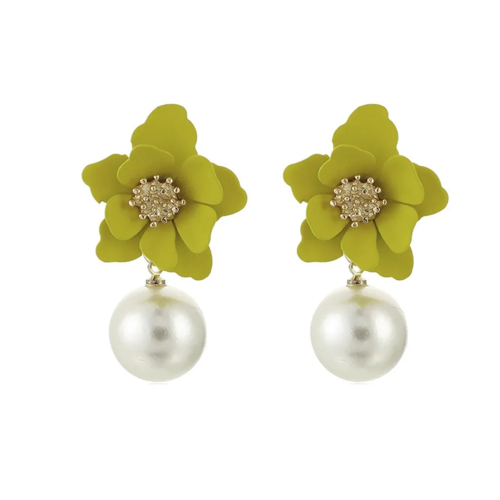 Серьги женские Стильные Простые цветы Темперамент Дикие трехмерные жемчужные