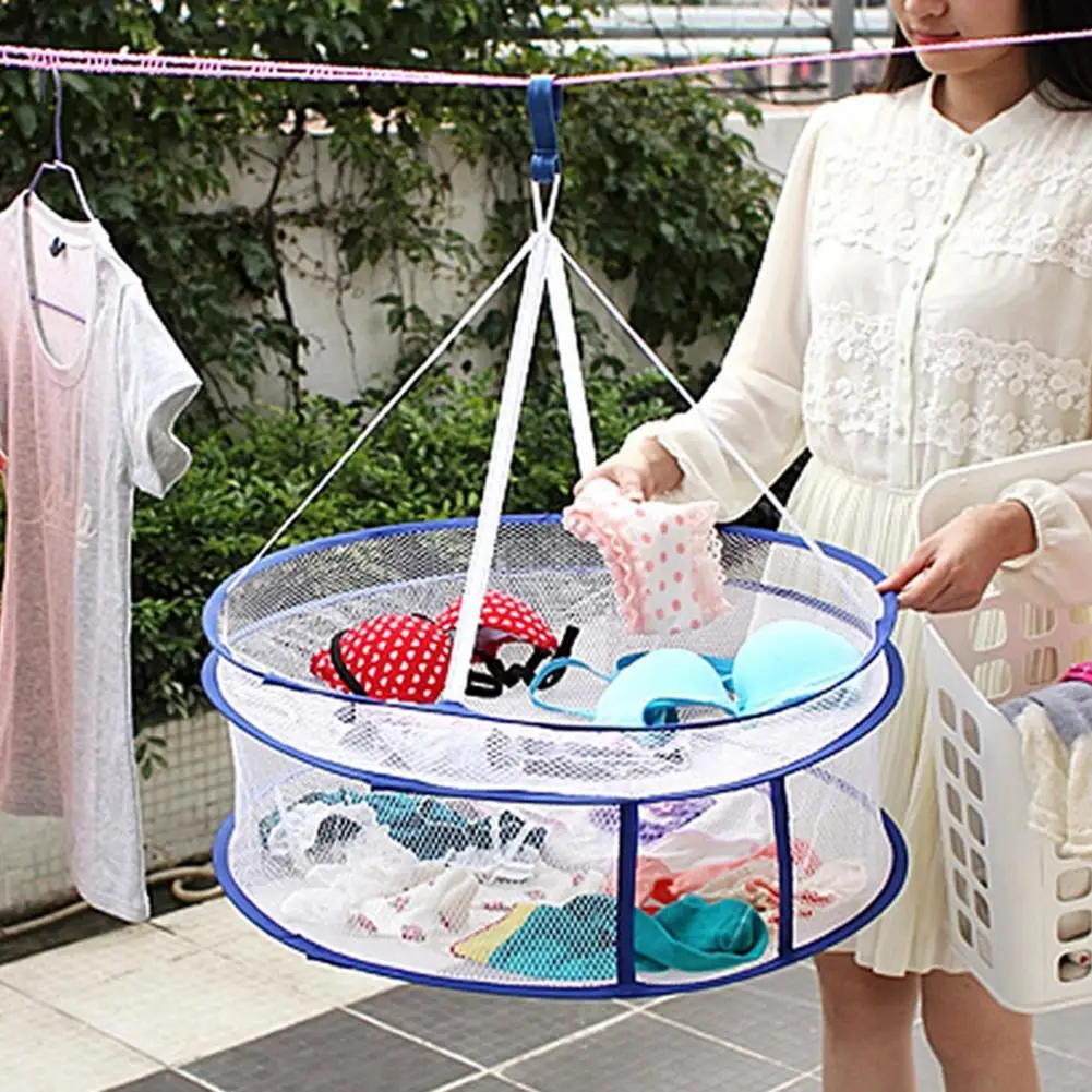 

Windproof Double Layer Folding Drying Rack Hanging Clothes Laundry Mesh Basket Mesh Basket