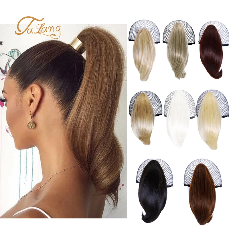 

TALANG 6 inch Short Straight Synthetic Hair Blonde Black Small Ponytail Hair Grab Clip Hair Extensions