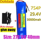 Новый комплект литий-ионных батарей 7S4P 24 в 30 Ач 29,4 в для электрического велосипеда BMS, одноколесного велосипеда, скутера, инвалидной коляски, двигатель + зарядное устройство