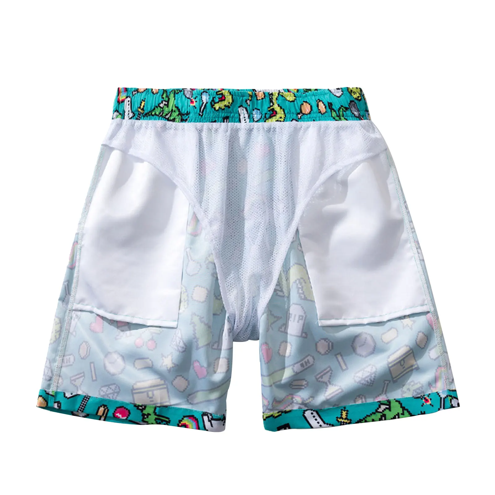

Men Summer Short Pants, Cartoon/Leaf Print Drawstring Elastic Waist Board-Shorts with Pockets for Boys
