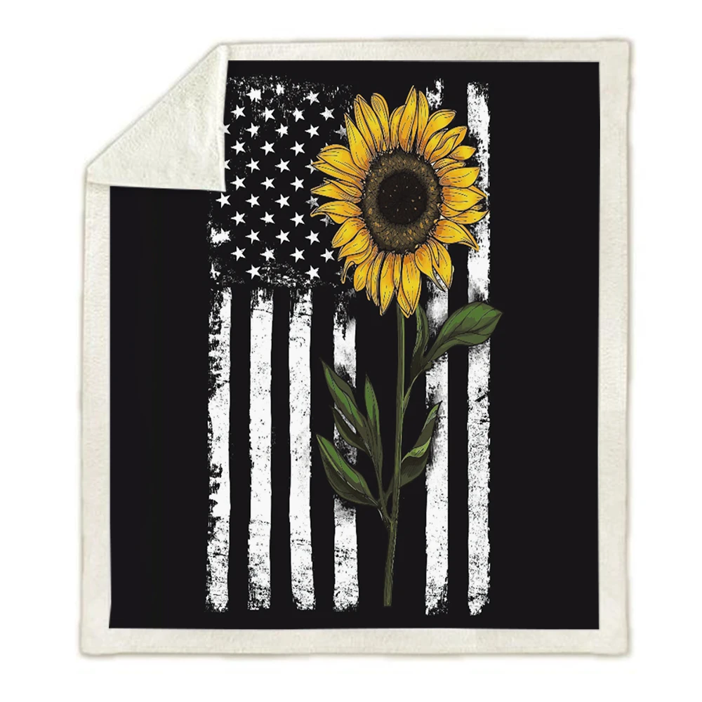 

Black Background Sunflower Blanket Home Room 3D Plant Throw Printed Blanket Picnic Good Gift for Children Weighted Sofa Blanket