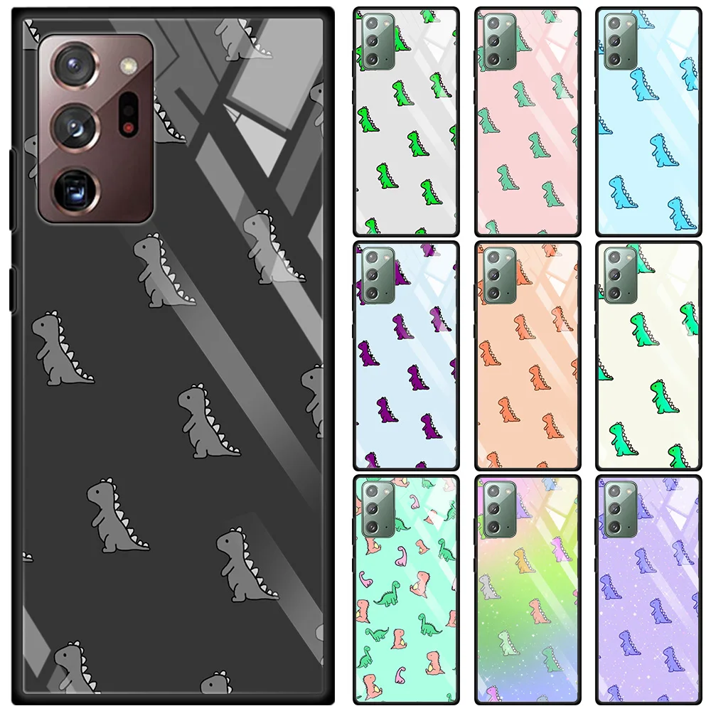 

Cute dinosaur Glass Case For Samsung Galaxy Note 20 Ultra 10 Plus 5G 9 8 10Lite Soft Black Frame Cover Transparent Coque