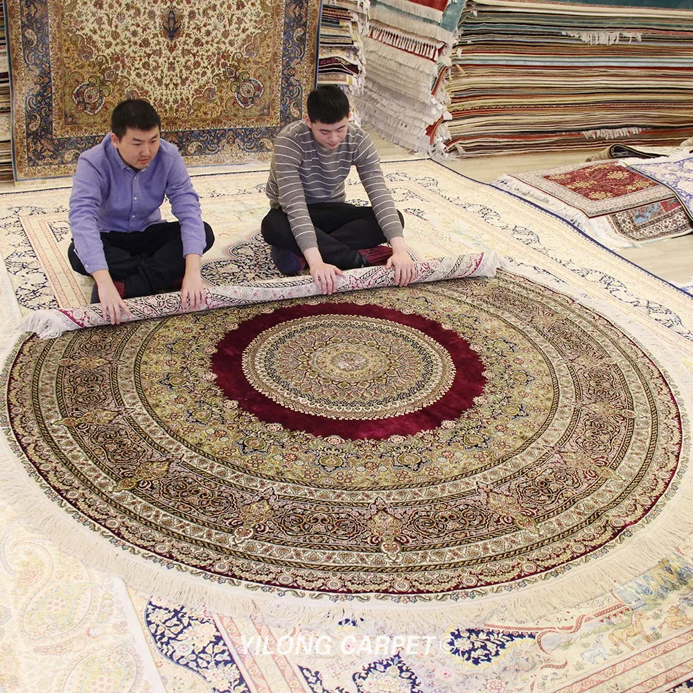 YILONG круглая ручная работа Плетеный Ковер изысканный персидский шелковый круглый