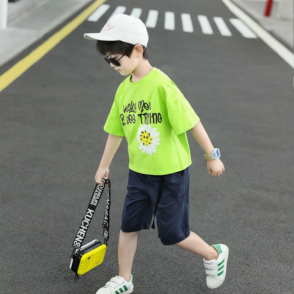 

With Pocket Spring Summer Kids Clothes Suit Baby Boys T-Shirt+ Shorts 2pcs/Set Kids Teenage Top Sport Children's Day Gift Formal