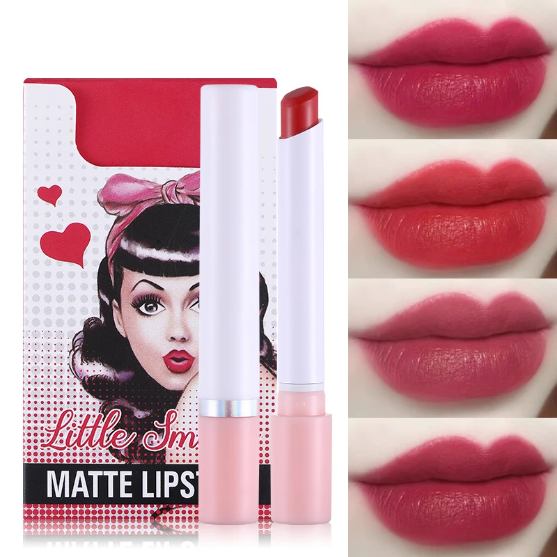 

4Pcs/lot Sexy Cigarette Lipsticks Long Lasting Matte Moisture Lips Makeup Waterproof Smoke Tube Lipstick Velvet Red Lip Cosmetic