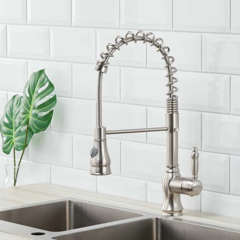 FLG пружинный стильный матовый никелевый смеситель для кухни выдвижной