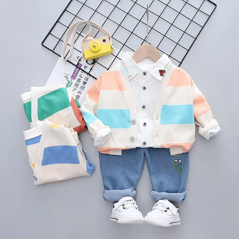 

New Sport Spring Children Boys Girls Cotton Clothing Baby Strips Hoodies Coat Shirt Pants 3Pcs/Sets Fashion Toddler Tracksuit