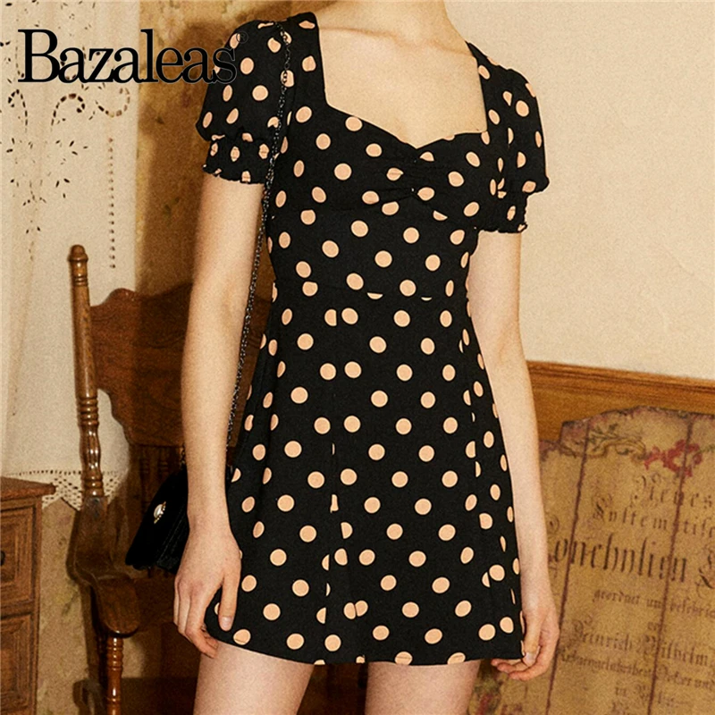 Женское мини платье в горошек Bazaleas элегантное розовое Повседневное с коротким