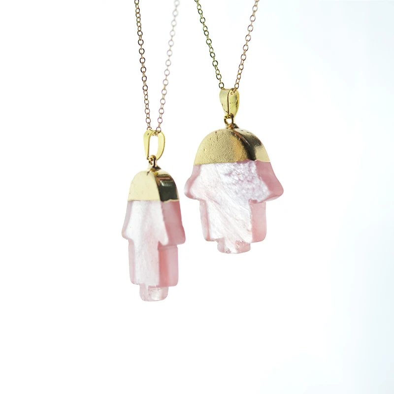 Розовый кристалл кварца натуральный камень ручная Подвеска для женщин Фатима