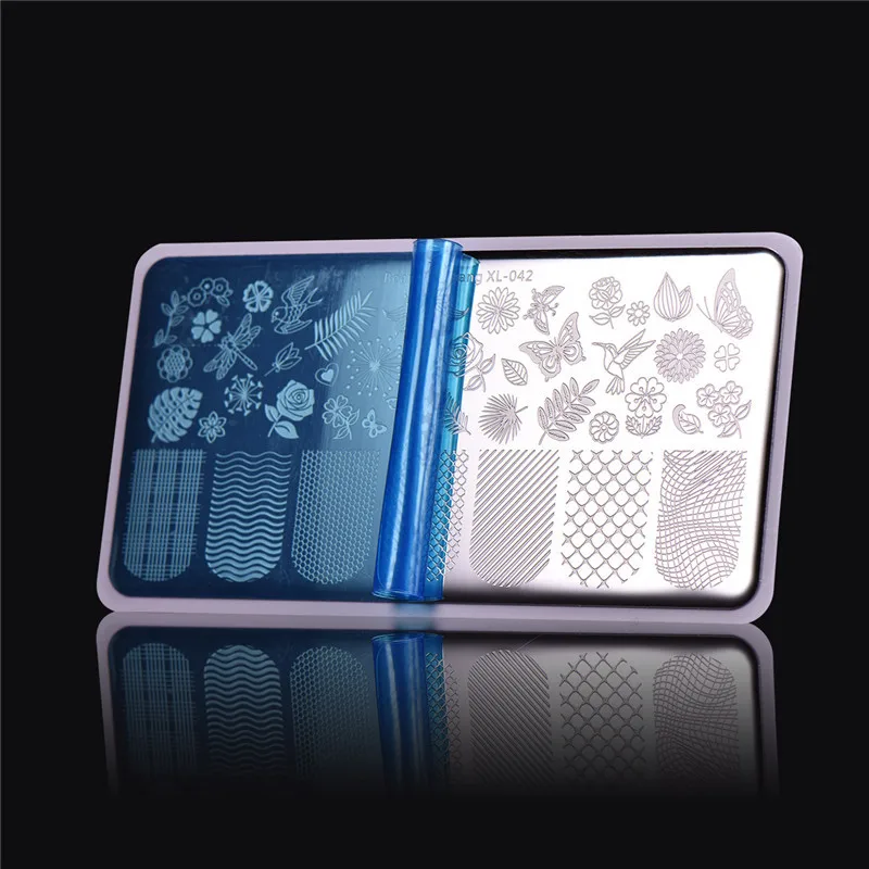 BeautyBigBang 6*12cm Nail Stamping Plates Square Flower Butterfly Grid Image Stamping For Nails Template Nail Art BBB XL-042