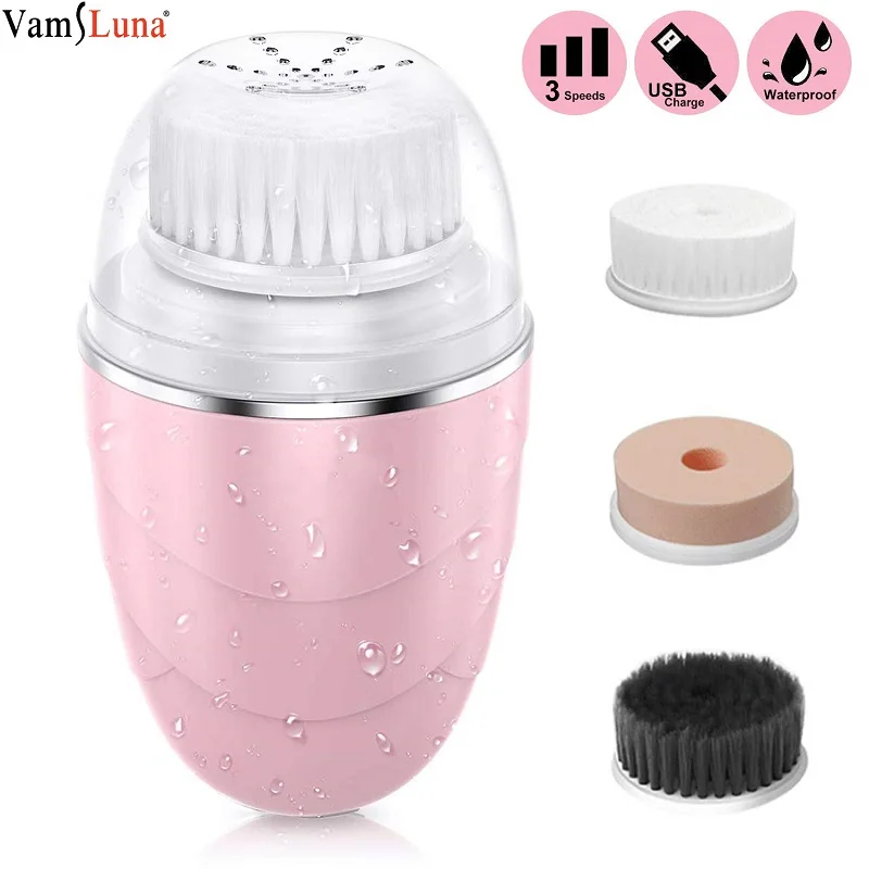Электрическая перезаряжаемая щетка для чистки лица-2 режима с 3 головками щетки