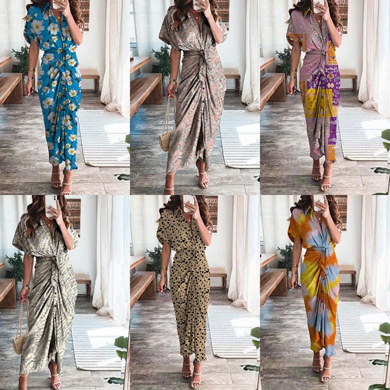 

Womens Short Sleeve Floral High Low V-Neck Bodycon Party Long Maxi Dress