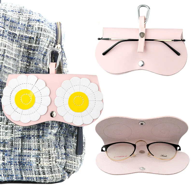 Мультяшные Ins портативные ПУ кожаные солнцезащитные очки Чехол Держатель