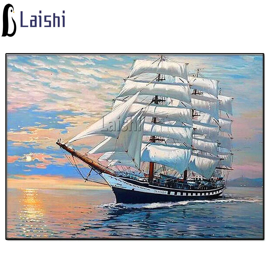 

Камни в форме ромба круглый дрель 5D Diy алмазная живопись море и лодка 3D Вышивка крестом мозаика 5D Стразы украшения дома