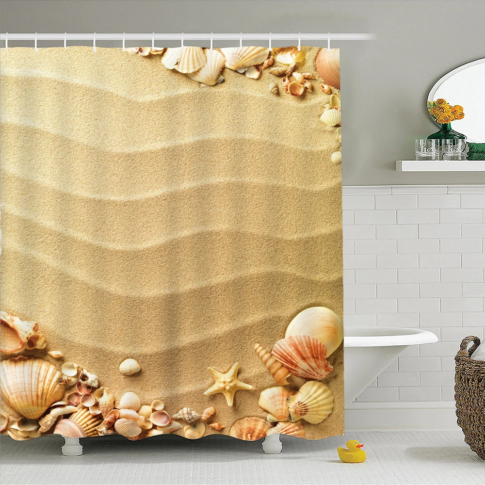 Занавеска для душа занавеска ванной s-Seaside морская жизнь Нептун ракушки волнистый