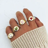 2021 vintage golden heart rings set for women fashion pink green color resin love heart ring wholesale jewelry