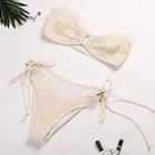 Ажурное сексуальное бикини Miyouj, Женский плиссированный Женский комплект бикини-бандо с кольцом белого цвета, женский купальник