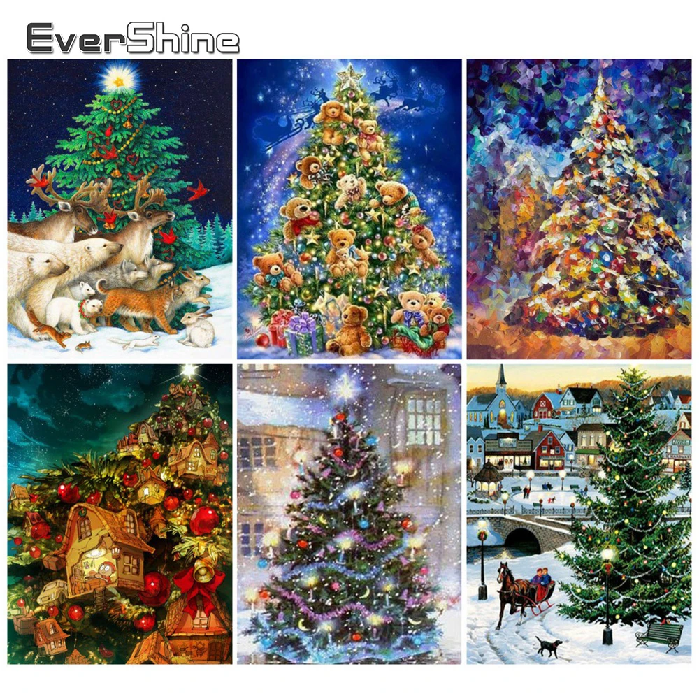 

EverShine Рождественская Алмазная вышивка «дерево» Алмазная картина полностью квадратный Пейзаж Вышивка крестиком рукоделие хобби подарок де...