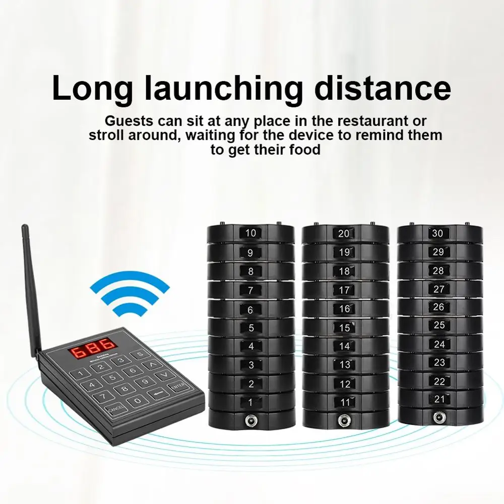 Calling Pagers System Restaurant Wireless Queuing Buzzer with 30pcs Coaster and A Keypad 100-240V new | Компьютеры и офис