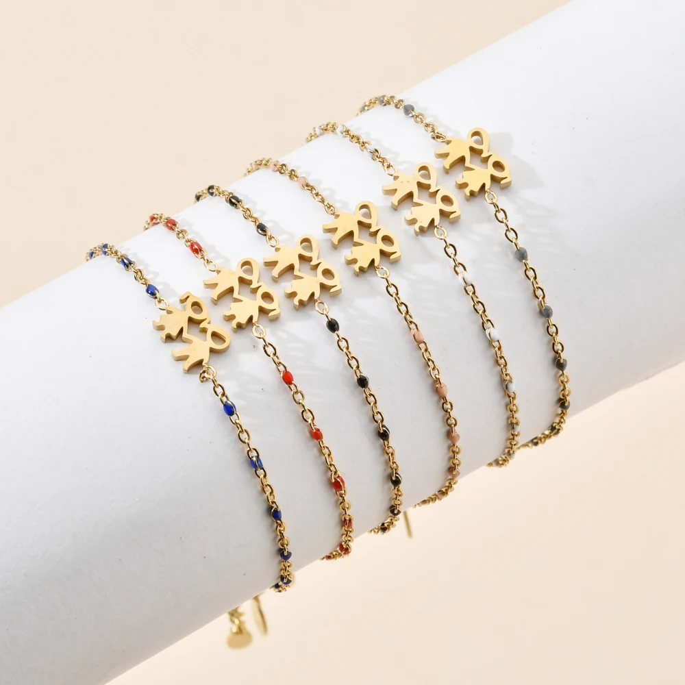 

ZMZY Boho Thin Rainbow Cute Stainless Steel Bracelets Women Gold Color Chain Adjustable Figure Bracelets Girls Gift Jewelry