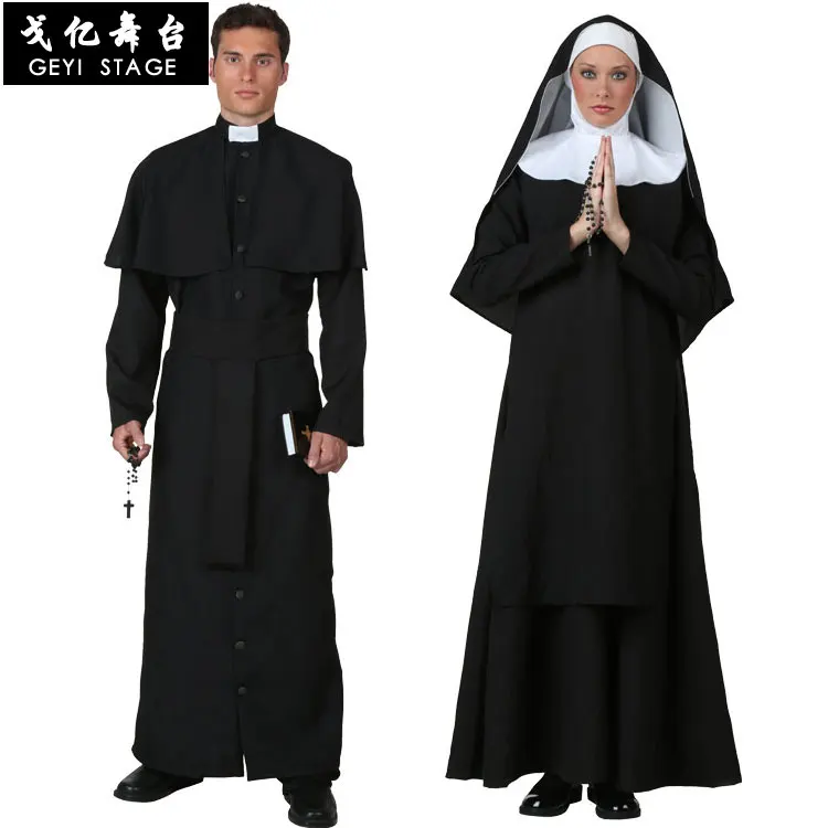 

Missionary Cosplay Costumes for Adult Halloween Carnival Priest Nun Long Robes Religious Pious Catholic Church Vintage Clothing