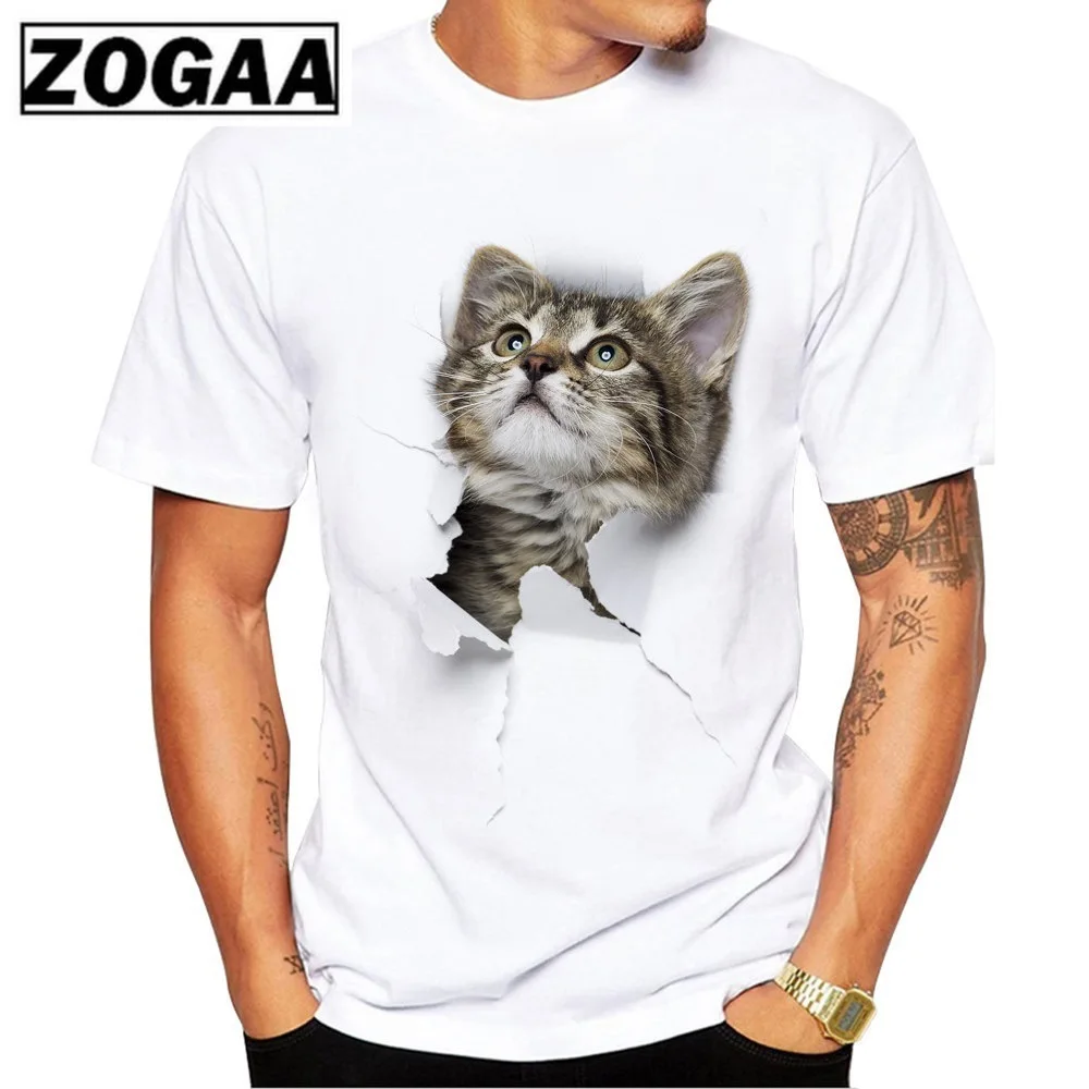 Мужская мода лето пляж озорной кот 3D милая футболка мужские с принтом o-образным