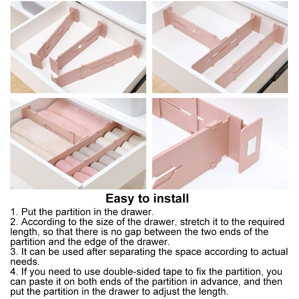 

2PCS Drawer Partition Board Free Retractable Adjustable Plastic Drawer Organizers Separators For Bras Scarves Ties Socks Boxes