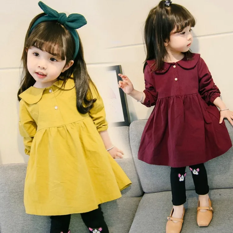 

Autumn new small and medium-sized children girl cute doll collar long-sleeved skirt girl cartoon cat print dress