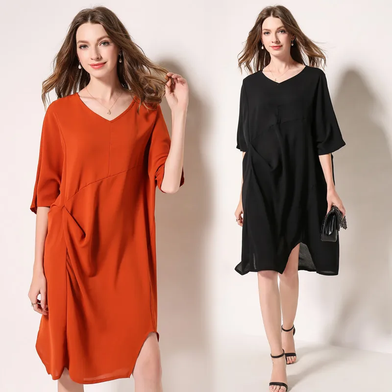 Женское платье с V образным вырезом большого размера|Женские платья| |