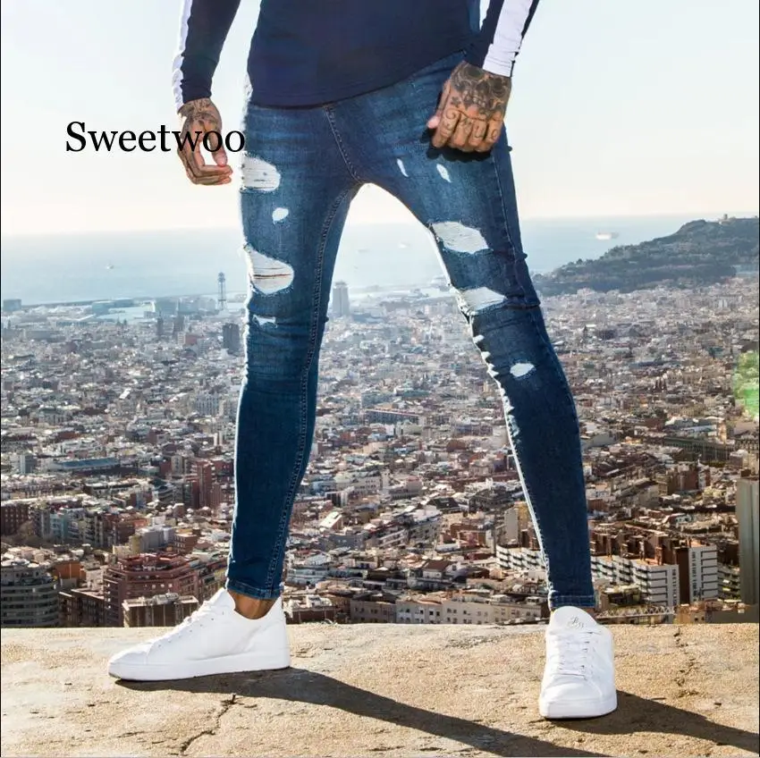 Cotton Jean Men's Pants Vintage Hole Cool Trousers for Guys Summer  3XL ripped jeans Male