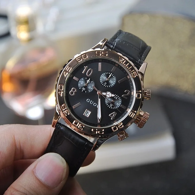 

Ladies fashion with calendar Tyrant rose gold leather strap multi-needle watch personality retro big dial female watch