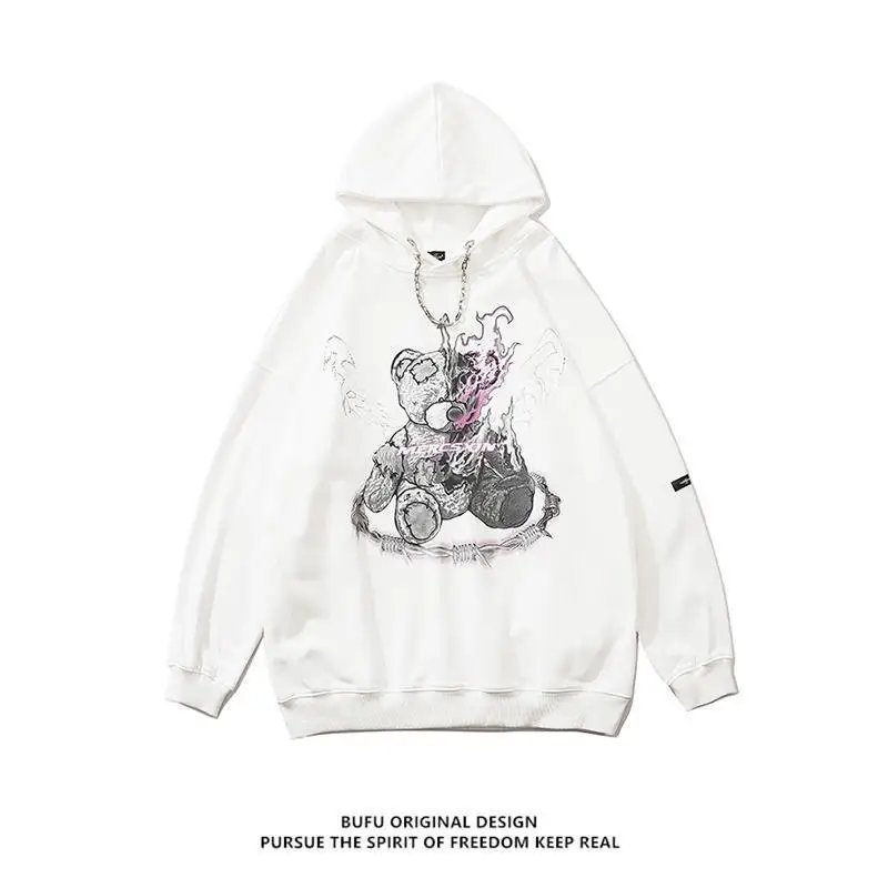 

Men And Women's Hoodies Harajuku Warm Pullover Hip-Hop Bear Plus Cashmere Sweatshirt Men And Women Same Style Loose Chain Hoodie