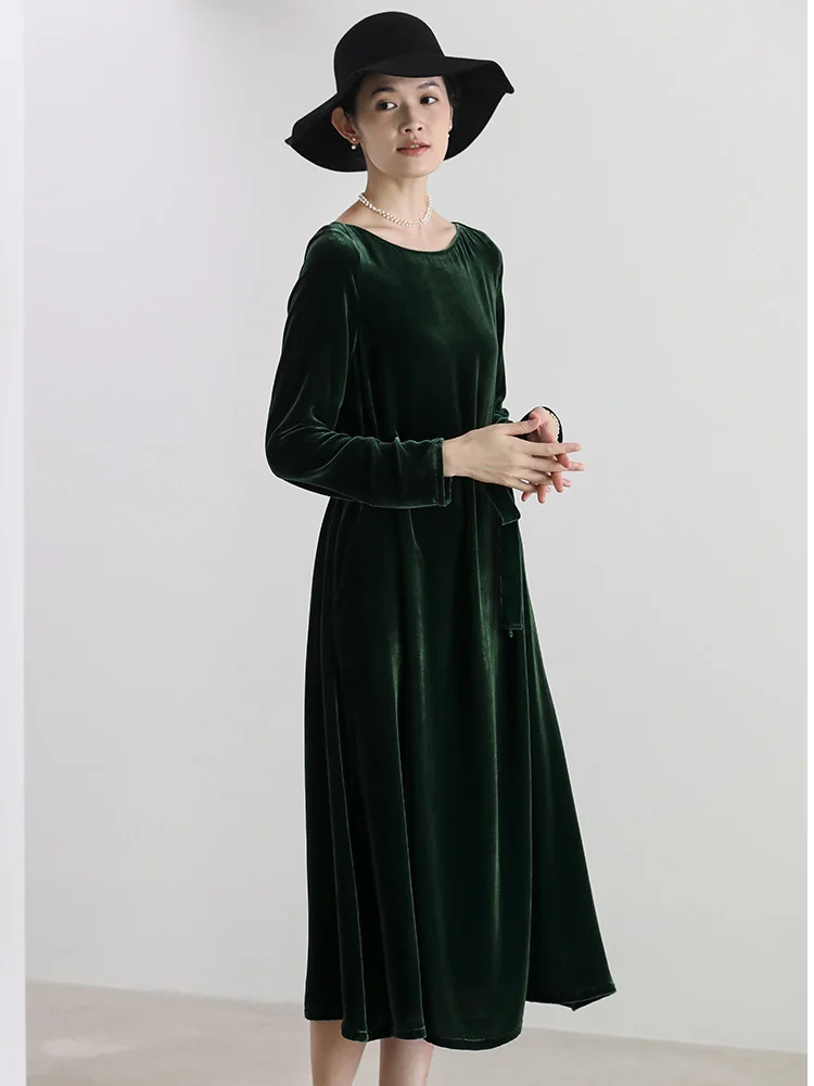 Женское вельветовое платье Lautaro Длинное Зеленое Повседневное с длинным рукавом и