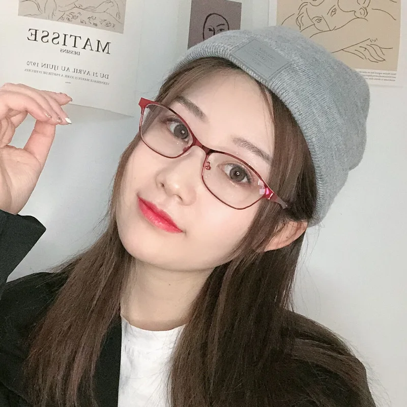 

Женские очки для близорукости с металлической оправой, красные женские очки для близорукости с защитой от сисветильник, оптические очки в о...