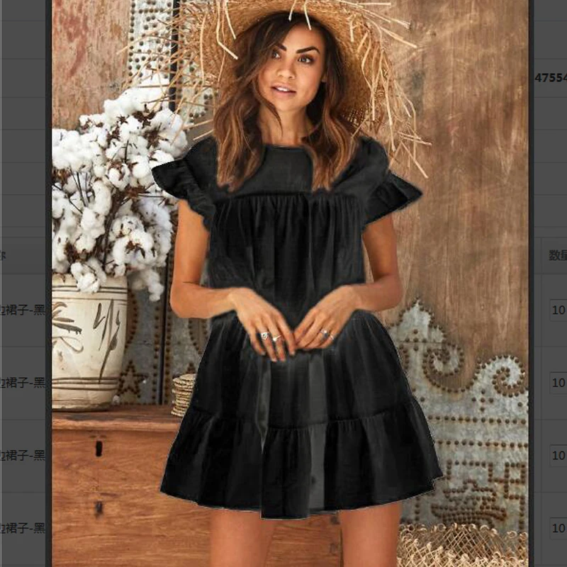 

Summer Boho Women Dress Casual Loose Cute Layered Solid Beach Dresses Cocktail Party Sundress Cascading Ruffles White Mini Dress