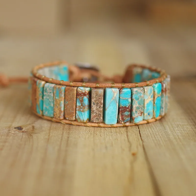 Кожаный браслет император с бусинами в форме трубок чакра женский и мужской