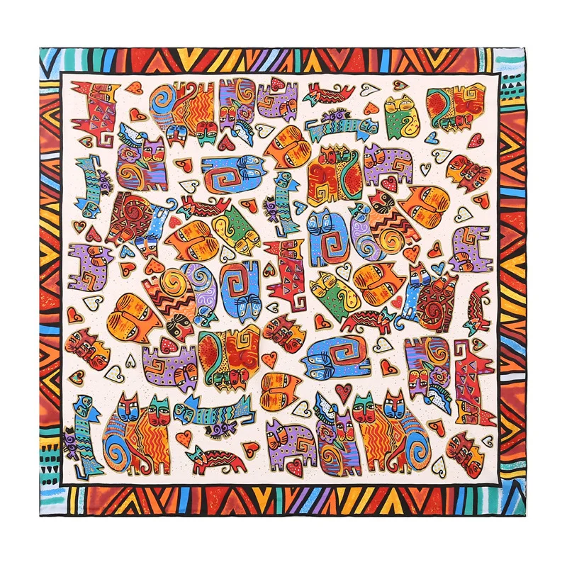 100% шелк тутового шелкопряда квадратные шарфы для женщин с рисунком кота шелковый