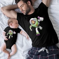 black tshirt buzz lightyear print tees fashion street trend mom child clothes summer outdoor pullover baby bodysuit woman top