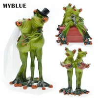 MYBLUE Kawaii Garden Animal Resin Couple Lovers Frog Wedding Figurine Miniatures Nordic Home Room Decoration Accessories Gift