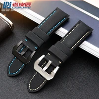 24mm 26mm leather sportech watchband suitable for panerai luminor pam01661 black blue marina watch strap accessories bracelets