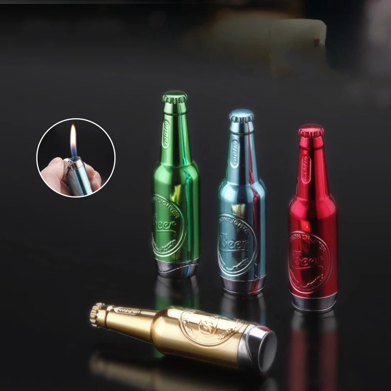 

YM100 Mini Beer Bottle Personalized Fun Lighter Zinc Alloy +ABS Creative Inflatable Open Flame Lighter Fun Lighters