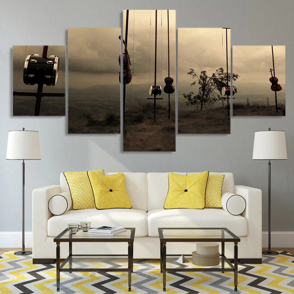 Модульная Настенная картина для гостиной 5 панелей рамка музыкальных