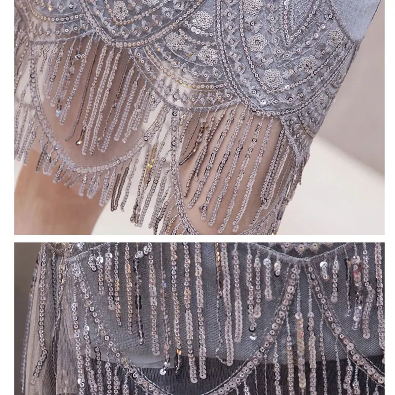 

Sexy Bodycon Vogue Sequins Tassel Denim Skirt Party Club Wear Women High Waist Slim Trend Streetwear Female Jean Skirts 2020
